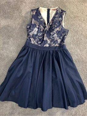 Chi Chi London Navy Floral Lace Dress with Cream Lining